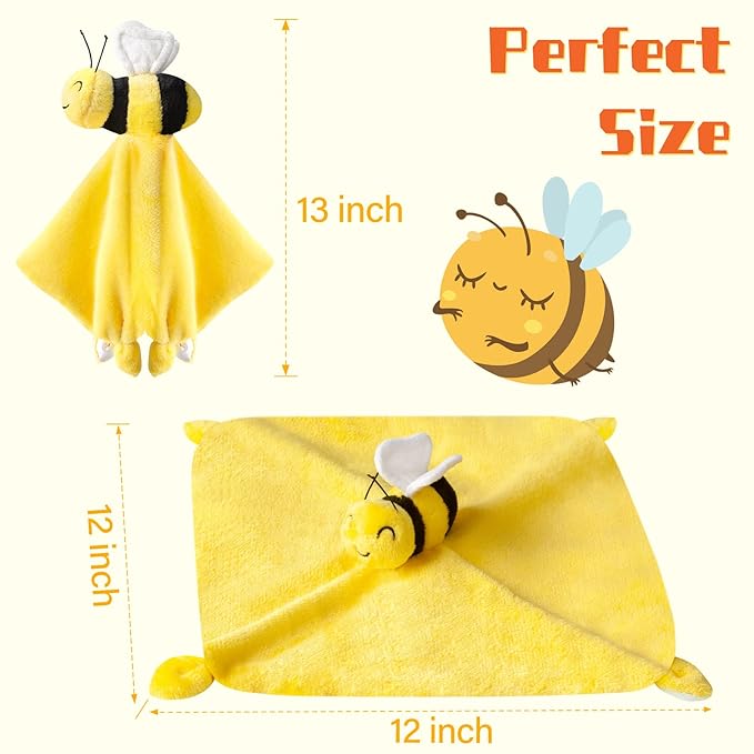 Pro Goleem Bee Loveys for Babies Soft Security Blanket Baby Snuggle Toy Stuffed Animal Blanket Unisex Lovie Baby Gifts for Infant and Toddler Yellow 12 Inch