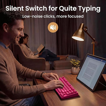 Kisnt KN85 Wireless Silent Mechanical Keyboard, 75% Layout, Bluetooth/2.4GHz/USB-C, Custom RGB Backlit, Hot Swappable, Quiet Typing for Windows/Mac/PC (Berry Red)