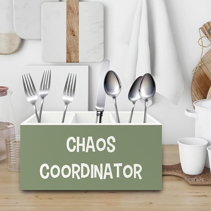 Chaos Coordinator Green Pen Pencil Holder Organizer for Desk, Thank You Gifts for Women Men Coworkers Boss Leader Manager, Appreciation Gifts Wooden Box Sign for Office Tabletop Decorations