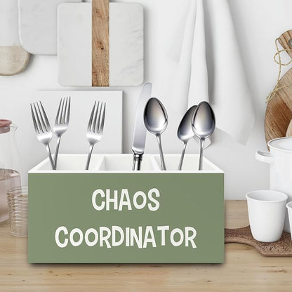 Chaos Coordinator Green Pen Pencil Holder Organizer for Desk, Thank You Gifts for Women Men Coworkers Boss Leader Manager, Appreciation Gifts Wooden Box Sign for Office Tabletop Decorations