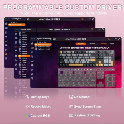 AULA F108 PRO - Wireless Mechanical Keyboard with Screen & Knob,Full Size Keyboard with 8000mAh Battery,Pre-lubed Switches,Side Printed PBT Keycaps,RGB Backlit Hot Swappable Custom Pink Keyboards