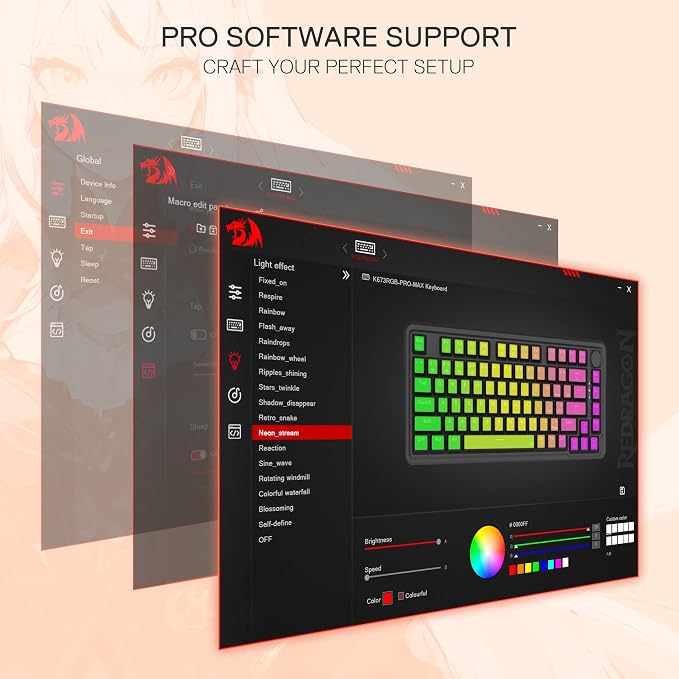 Redragon K673 PRO Wireless 81-Key RGB Gasket Gaming Keyboard, Scroll Knob | Multi-Function Control Wheel, 0-Delay Tri-Mode, Cushioned 5-Layer Noise Dampening for Creamy Thocky Sound, Compact 80% Size