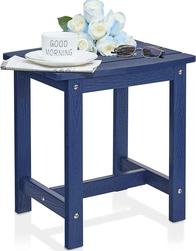 Y&M Outdoor Side Table, HIPS Adirondack Small Single Table, Waterproof Square Outside Table, Balcony Modern End Tables for Patio, Pool, Beach, Porch, Deck, Indoor or Outdoor Use, Navy Blue