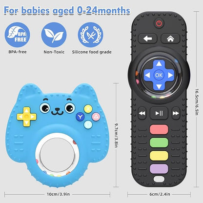 Chuya 2 Pack Baby Toys for Infants 0-24 Months, Remote Control Teether | Silicone Baby Rattles with Sensory Relief, Gift for Boys Girls