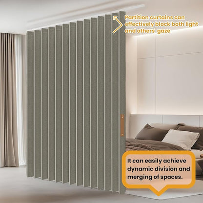 JILRON Folding Accordion Partition Divider with Ceiling Track - Hanging Room Curtain, Quick Setup(Grey 180" W x 96" L-Pack of 1)