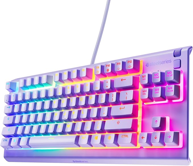 SteelSeries Apex 3 TKL Lavender RGB Gaming Keyboard — Tenkeyless Compact Form Factor — 8-Zone RGB Illumination — Water and Dust Resistant — Whisper-Quiet Gaming Switch