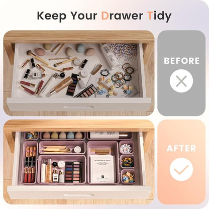 【Military Grade】A-LuGei Drawer Organizer,【】Makeup organizer,【Holds 177 Items】Bathroom Organizers and Storage,Organization and Storage,Desk Drawer Organizer for Vanity【Lilac】