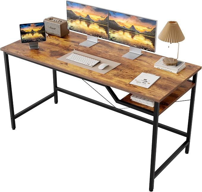 Mericonia 55x24 Inch Computer Desk, 0.6" Thick Small Office Table | Modern Simple Style, Study & Writing Table for Home Bedroom Work, Brown