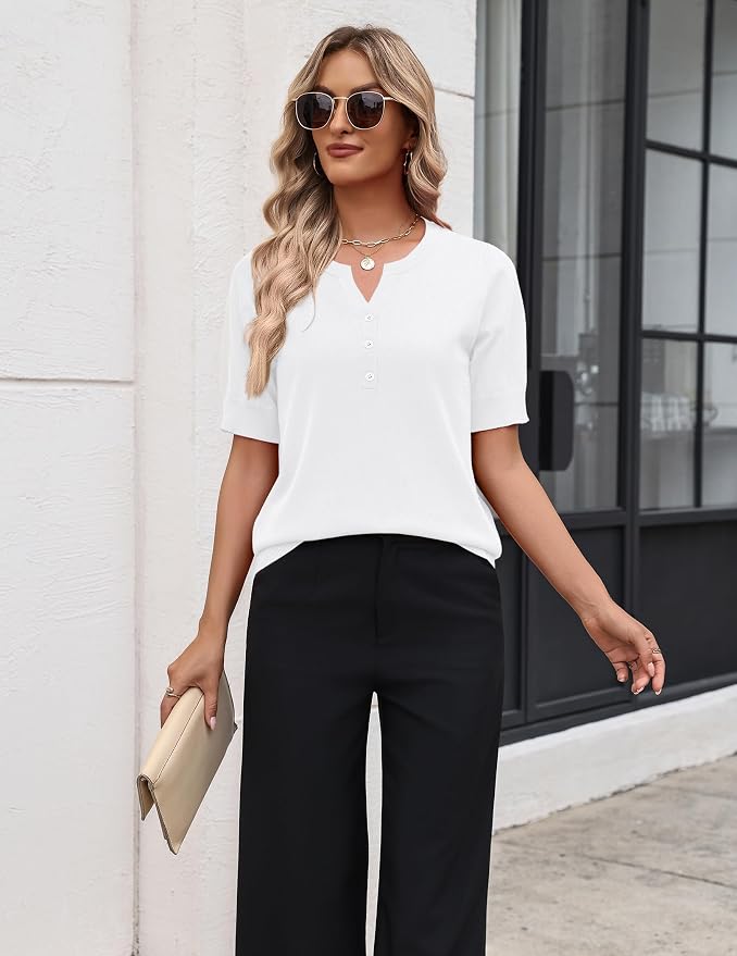 Zeagoo Women's Short Sleeve Sweater 2026 Spring Summer Tops Lightweight Casual V Neck Sweaters Dressy Work Blouses Clothes