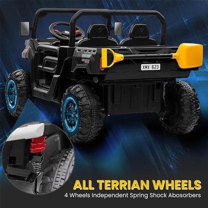 24V 4WD Ride on Truck Car w/4X200W Motor, Dump Bed, Gift Flower, 2 Seaters, Remote Control, 4 Wheeler, LED Light, Music, 24 Volt Ride on Toys for Big Kids Girls 3-8, Black