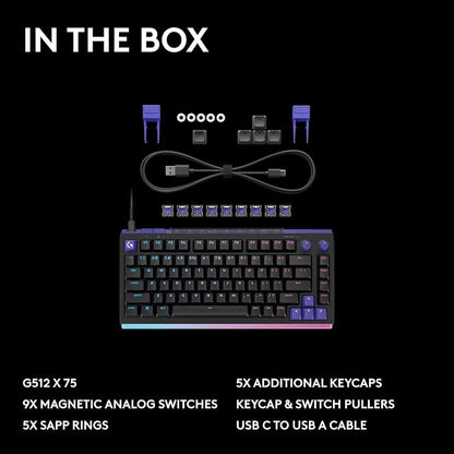 Logitech G512 X 75 TMR + Tactile Switch Mechanical Gaming Keyboard - Black | Hot-Swappable 9x TMR Rapid Trigger + Tactile Mechanical Switches, Gasket, PBT Keycaps, <8K, LIGHTSYNC RGB, for PC & Mac