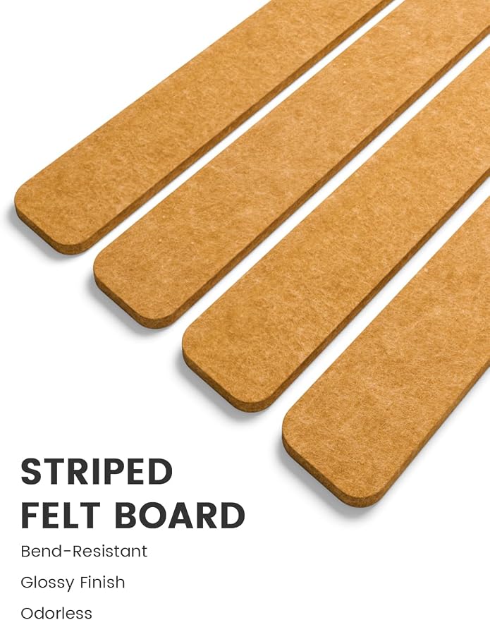 Fluxynara 13" x 2" Felt Wall Panels, Sunset Yellow | 5-Pack Cork Board Alternative with 35 Push Pins, Adhesive Mounting for Bedroom Door or Home Office