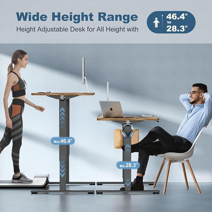 DUMOS 48 Inch Electric Standing Desk, Memory Adjustable Home Office Desk | Sit Stand Up Desk for Work Home Office,Adjustable Desk, Rising Computer Table with Splice Board,Cable Management,Hook,Brown