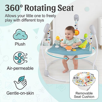 HONEY JOY Baby Bouncer Activity Center, Infant Jumper and Table w/ 360° Rotary Seat, 3 Adjustable Heights, Music, Sounds & Developmental Toys, Activity Center for Babies(Light Blue)