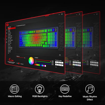 Redragon K686 PRO Wireless RGB Gasket Gaming Mechanical Keyboard, Easy Knob | Multi-Function Control Wheel, 0-Delay Tri-Mode, Cushioned 5-Layer Noise Dampening for Creamy Thocky Sound, Practical 98 Keys