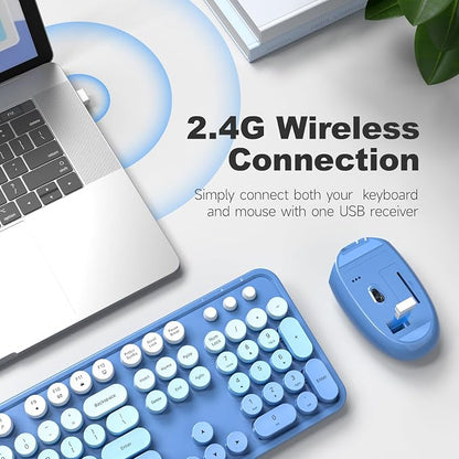 Dilter Wireless Keyboard Mouse Combo, Typewriter Full Size Keyboard with Number Pad and 2 in 1 USB Connected Mouse for Windows 7/8/10, Laptop, Desktop, PC, Computer (Blue)