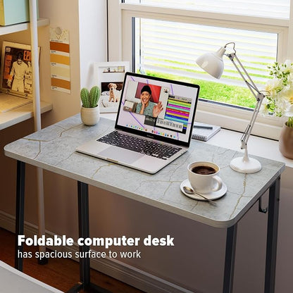 WOHOMO Folding Desk, 31.5" Foldable Computer Table for Small Spaces, Grey | Easy Assembly and Fold, Sturdy Home office desks for Study Bedroom Dorm Space Saving Writing Work Apartment