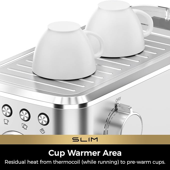 CHULUX Slim Espresso Machine with Milk Frother for Home Cappuccino & Latte | Precise Pressure Gauge, Food-Grade Materials, 20 Bar Italian Pump, Professional Temperature Control System, Stainless Steel