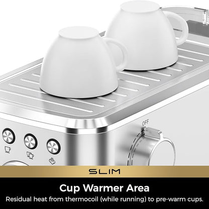 CHULUX Slim Espresso Machine with Milk Frother for Home Cappuccino & Latte | Precise Pressure Gauge, Food-Grade Materials, 20 Bar Italian Pump, Professional Temperature Control System, Stainless Steel