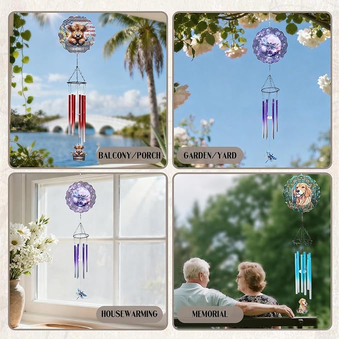 Highland Cow Wind Chimes - Metal Windchime with 3D Spinners | Cows Gifts for Women Mom Garden Decor Indoor Outdoor Art Hanging Decoration for Patio Yard Balcony Christmas Birthday Gift