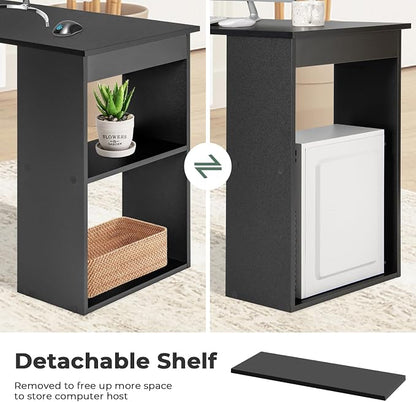 Giantex 48 Inch Computer Desk with Bookshelf, 3-in-1 Home Office Desk with 4-Tier Bookcase & CPU Stand, Space-Saving Reversible Writing Desk Work Table for Bedroom, Study Room, Office (Black)