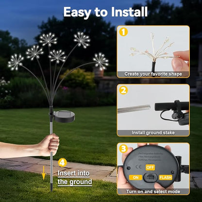 Solar Garden Lights Outdoor, Upgraded Solar Swaying Starburst Light Waterproof with 2 Modes, Solar Fairy Firework Lights for Yard Patio Pathway Flowerbed Balcony Garden Decoration (White, 2 Pack)