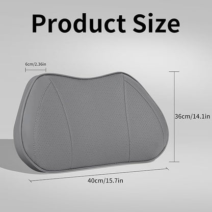 Lumbar Support Pillow for Car, Premium Leather Memory Foam Lumbar Cushion for Lower Back Pain Relief, Universal Back Support for Driving, Home & Office Chairs, Gray, 1 Pack