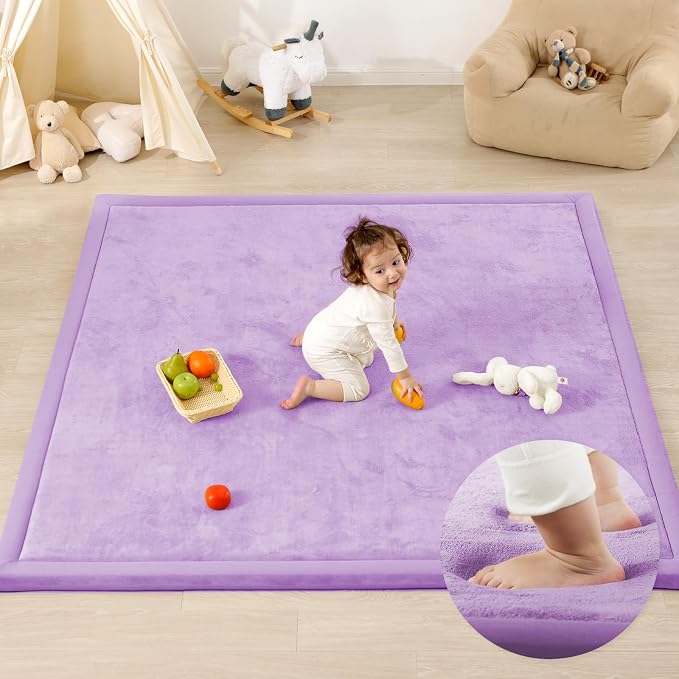 1.3" Thick Baby Play Mat for Floor Playpen, 71x79 Large Foam Tummy Time Mat, Padded Support Soft Plush Nursery Rug for Infant Kids Toddler Crawling Kick Activity (Lavender)
