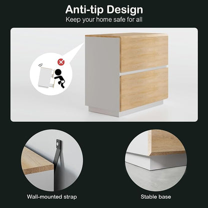 ModernMate 2 Drawer Lateral File Cabinet, 31W*28H Wood Filing Cabinet with Anti-tilt Mechanism, Home Office Storage Filing for Letter, A4 & Legal Size, Light Walnut