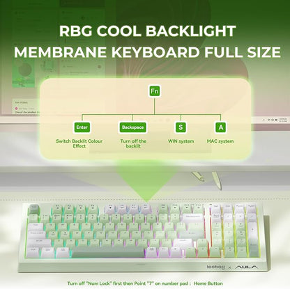 LEOBOG X Aula Green Keyboard Wireless Gaming Keyboard Creamy Silent | 98 Keys,Quiet,RGB Backlit,2000mAh Computer Keyboards Membrane Creamy Keyboard with Number Pad,Tri-Mode BT/2.4GHz/USB-C