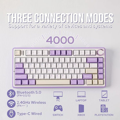 EPOMAKER x Aula F75 Gasket Mechanical Keyboard, 75% Wireless Hot Swappable Gaming Keyboard with Five-Layer Padding&Knob, BT/2.4GHz/USB-C, RGB (Purple, LEOBOG Reaper Switch)