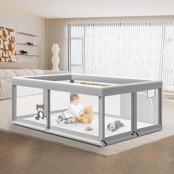 65×50 Inches Baby Playpen, Playpen for Babies and Toddlers, Baby Play Yards Indoor & Outdoor, Sturdy Safety Play Pen with Soft Breathable Mesh, Toddlers Activity Center with Anti-Slip Base