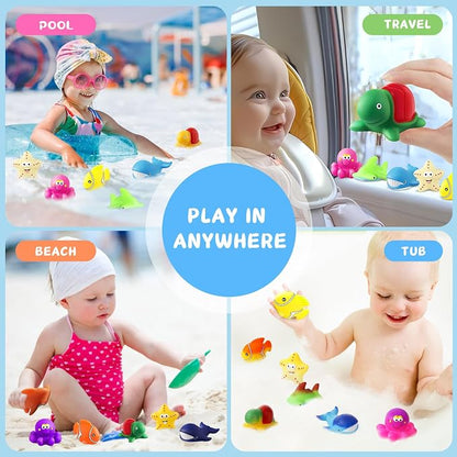 Color Changing No Hole Bath Toys for Kids, Toddler Bath Toys for Water Table Sea Creatures Pool Water Toys Bathtub Beach Sea Animal with Drying Bag