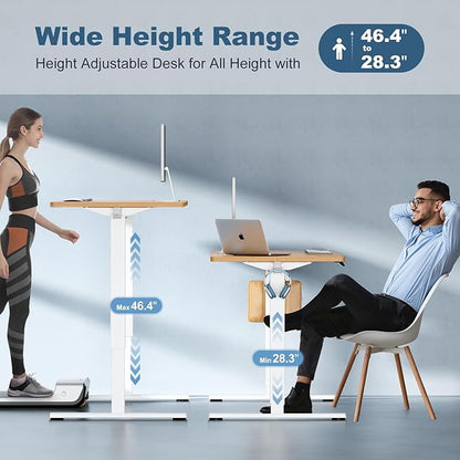 DUMOS 40 Inch Electric Standing Desk, Memory Adjustable Home Office Desk | Sit Stand Up Desk for Work Home Office,Adjustable Desk, Rising Computer Table with Splice Board,Cable Management,Hook,Oak