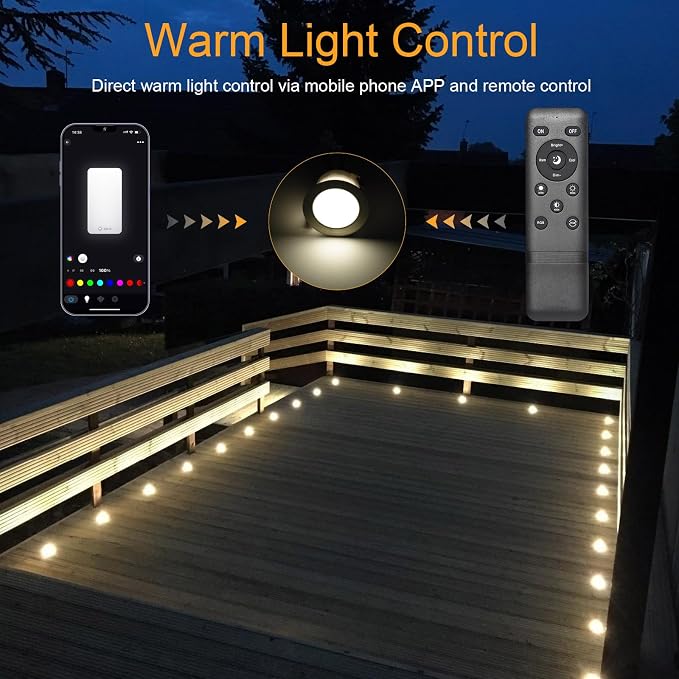 LED Deck Light Kit, 10pcs Φ1.77” WiFi Wireless Smart Phone Control Low Voltage Recessed RGBW Deck Lights with Remote, Voice Control, IP67 Waterproof Outdoor Path Stair Landscape Lighting, Black