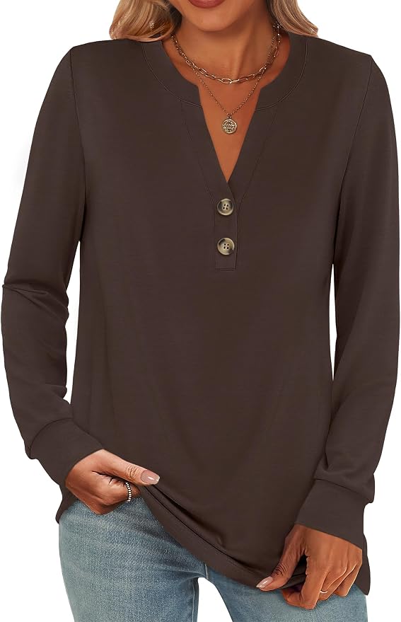 ANRABESS Women's Long Sleeve Shirts 2026 Spring Fashion Dressy Casual Tops Trendy Henley Blouses Cute Work Outfits Clothes