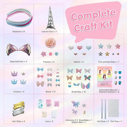 kyrathia DIY Headband Making Kit, Hair Accessories for Girls, Arts and Crafts for Kids Ages 6-8, Make Your Own Unicorn Headband Kit,Birthday Gifts for 5 6 7 8-12 Year Old Girl