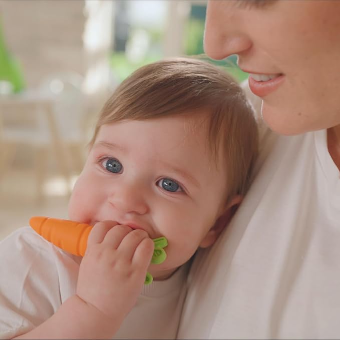 Nuby Silicone Carrot Tube Teether and Messaging Infant Teether - (2-Pack) Baby Teething Toy - 3+ Months