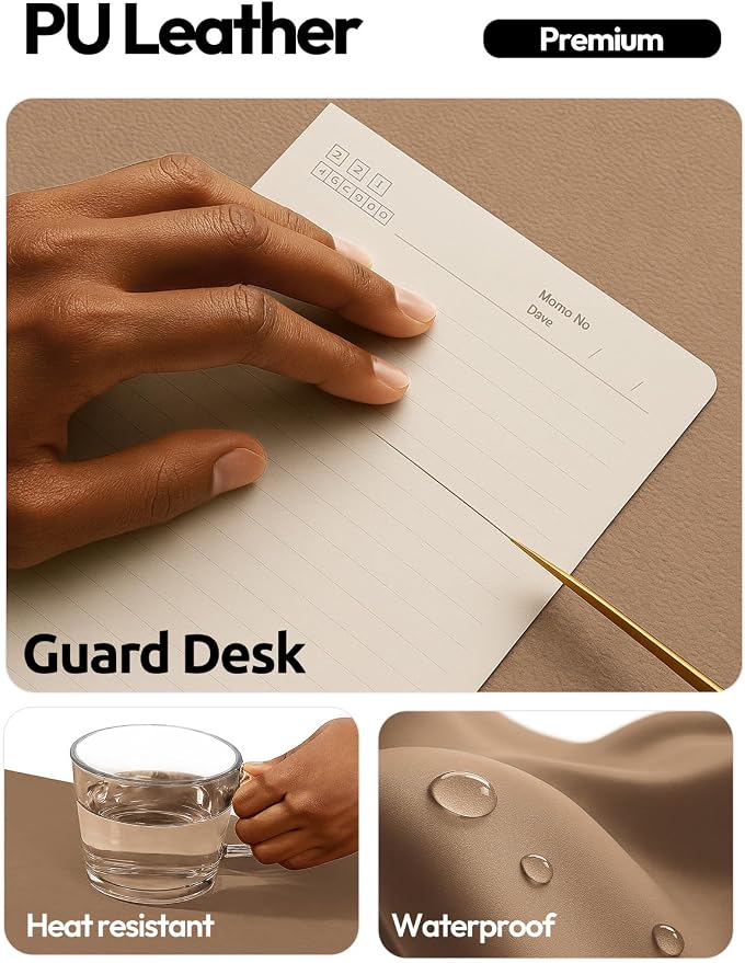 YSAGi Desk Protector&Blotter, Non-Slip Waterproof Leather Mouse Pad | Shields Scratches, Stains, Spills, Heat & Scuffs; Suede Non-Slip; Easy-Clean; Comfy Writing/Typing, 31.5" x 15.8",Khaki