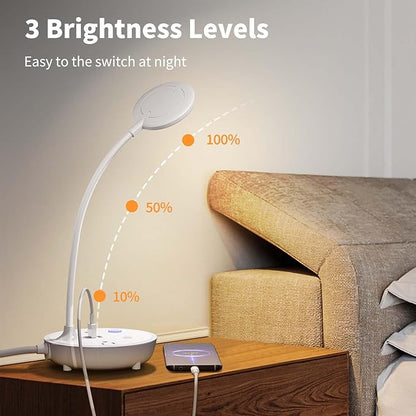 Bodun Small Bedside Lamp for Table Lamp Bedroom Desk Lamp with Dual USB Charging Port and AC Outlet Office Reading Light Adjustable Gooseneck Working White LED Lamp