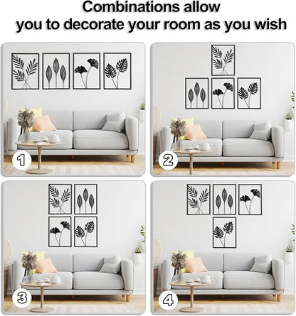 QXSXKJ Black Metal Wall Decor Framed, Minimalist Abstract Black Line Art DéCor, 3d Modern Metal Wall Art, 4 Piece Home Art for Living Room Bedroom Bathroom