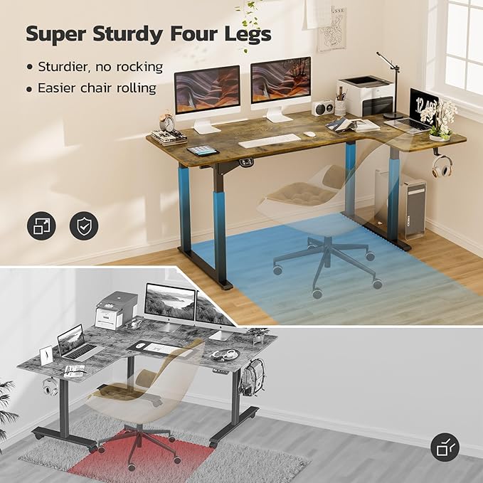 Dripex Standing Desk, 63"/ 71" L Shaped Desk Adjustable Height, Electric Corner Stand Up Desk Large Home Office Desk Computer Workstation, Dual Motor Sit Stand Desk 4 Legs, Super Stable