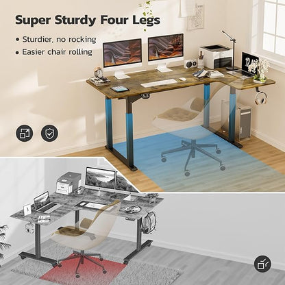 Dripex Standing Desk, 63"/ 71" L Shaped Desk Adjustable Height, Electric Corner Stand Up Desk Large Home Office Desk Computer Workstation, Dual Motor Sit Stand Desk 4 Legs, Super Stable