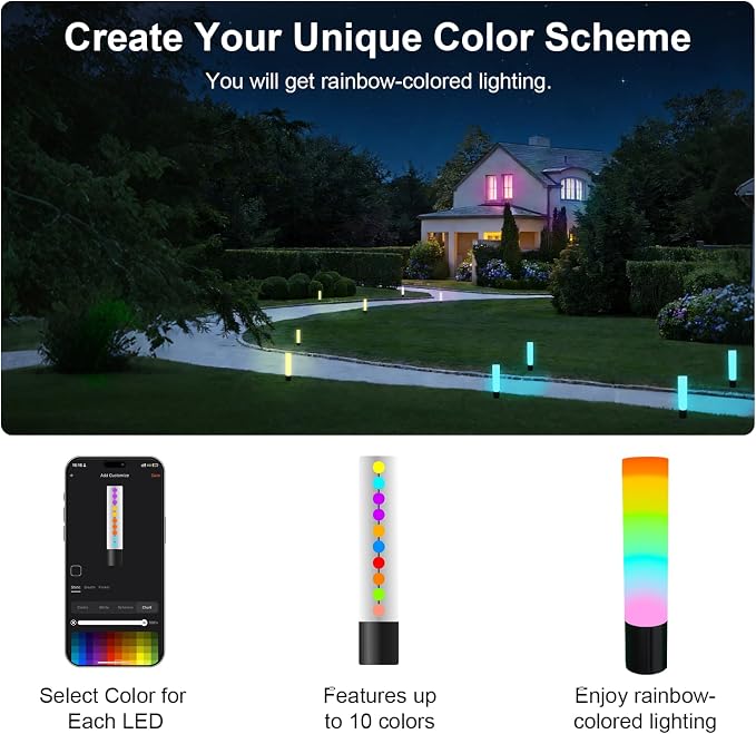 VTimes Outdoor Pathway Lights, Color Changing Walkway Lights, Waterproof Landscape Path Lights, APP/Control Box/Remote Control, Pathway Light Wired for Yard, Garage, Garden, Lawn Decor, 4 Pack