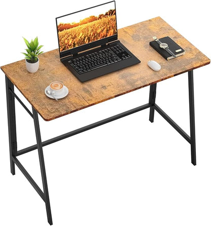 ASTARTH Folding Desk-40 Inch Writing Computer Desk, Space Saving Foldable Table, Modern Simple Style PC Table, Black Metal Frame-Home Office Desk, No Assembly Required, Rustic Brown