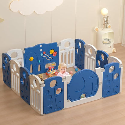 LulliSpace Baby Playpen,for Kids and Toddlers,Kids Activity Centre Safety Play Yard,Indoor&Outdoor Pattern Baby Fence with Game Panel, Safety Lock, Non-Slip Bases, Adjustable Shape,14 Panels
