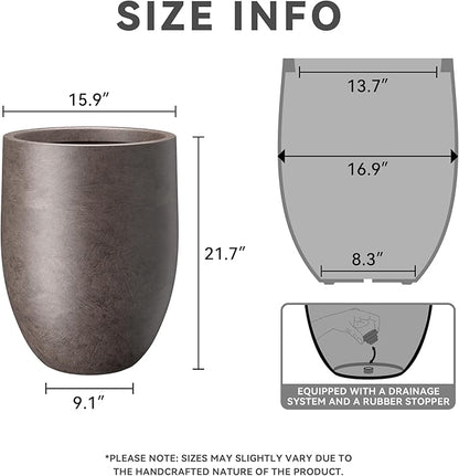 Kante Tall Concrete Planter, 21.7-Inch Height Weathered Brown Large Indoor Outdoor Plant Pot with Drainage Hole for Patio Garden Home, Modern Decor for Flowers and Tree