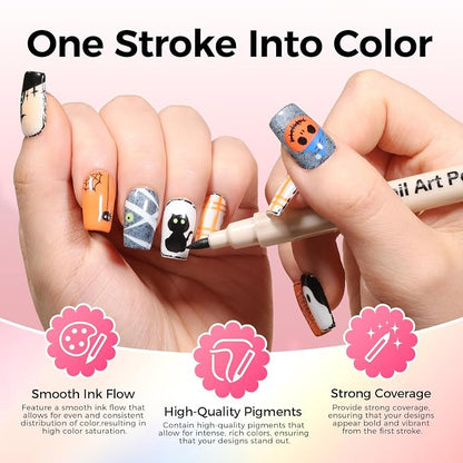 12 Colors Nail Art Pens Set, 3D Nail Polish Pens, Quick-Drying Acrylic Paint Markers, 0.7mm Dotting Painting Liner Brush for DIY Nail Design, Home & Salon Manicure Tools