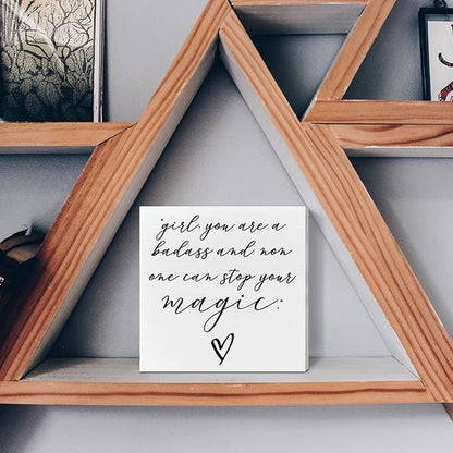 Home Office Desk Wooden Box Sign Decor, Girl Non One Can Stop Your Magic, Inspirational Quotes Desk Decor Motivational Desk Decorations for Women Girls Teens Student Office Classroom School