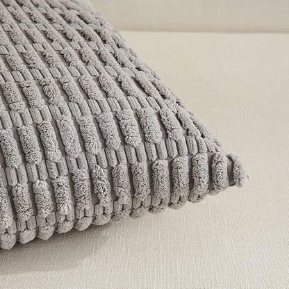 Fancy Homi 4 Packs Grey Decorative Throw Pillow Covers 14x24 Inch for Living Room Couch Bed, Rustic Modern Farmhouse Boho Home Decor, Soft Plush Corduroy Gray Cute Square Accent Cushion Case 35x60 cm